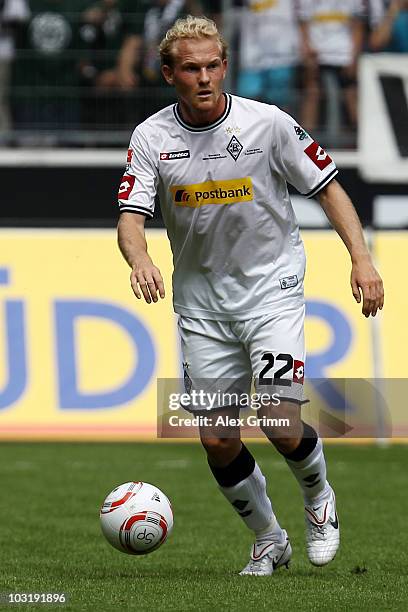 Tobias Levels of M'Gladbach runs with the ball during the pre-season friendly match between Borussia M'Gladbach and Liverpool at the Borussia Park...