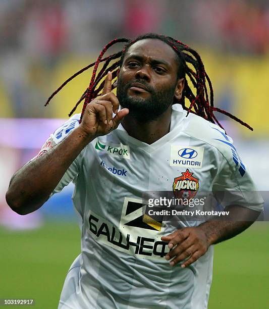 Vagner Love of PFC CSKA Moscow celebrates after scoring a goal during the Russian Football League Championship match between FC Spartak Moscow and...
