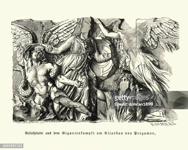 antike skulptur aus dem tempel von pergamon - pergamon stock-grafiken, -clipart, -cartoons und -symbole