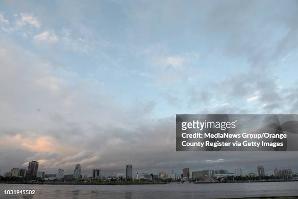 View of the Long Beach skyline from the Queen Mary. ///ADDITIONAL INFORMATION: Slug: lbr.weather.0302.jag, Day: Friday, February 28 Time: 5:37:58 PM,...