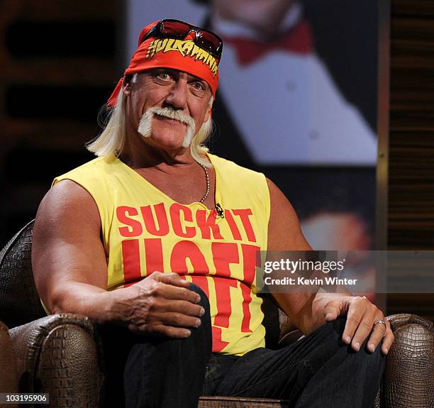 Wrestler Hulk Hogan speaks onstage at the Comedy Central Roast Of David Hasselhoff held at Sony Pictures Studios on August 1, 2010 in Culver City,...