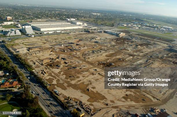 Aerial view of the Douglas Park project demolition and the Boeing 717 plant, background, in Long Beach, Calif. On January 21, 2005. This view is...