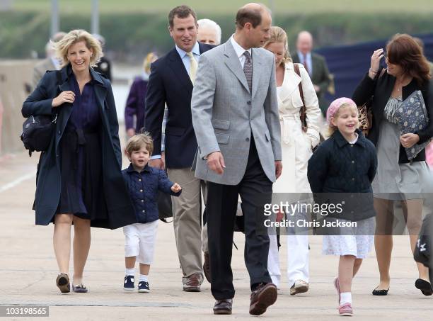 Sophie, Countess of Wessex and her son James Windsor, Viscount Severn, Peter Phillips, Prince Edward, Earl of Wessex, Autumn Phillips, Lady Louise...
