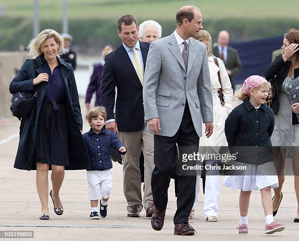 Sophie, Countess of Wessex and her son James Windsor, Viscount Severn, Peter Phillips, Prince Edward, Earl of Wessex, Autumn Phillips, Lady Louise...