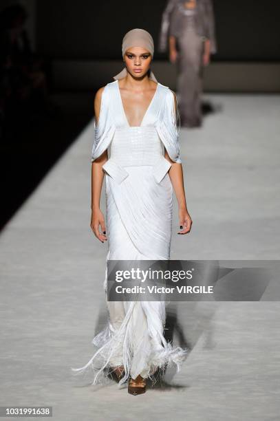 Model walks the runway at the Tom Ford fashion show during New York Fashion Week Spring/Summer 2019 on September 5, 2018 in New York City.