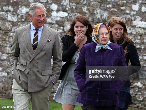 Queen Elizabeth II accompanied by Prince Charles, Prince of Wales , Princess Eugenie, , and Princess Beatrice and the rest of the Royal family arrive...