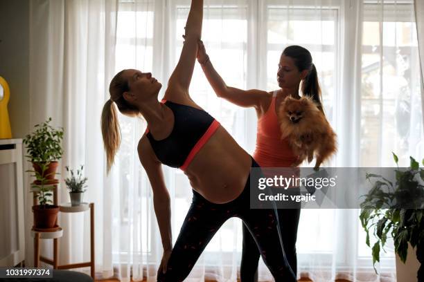 in-home persoonlijke trainer - 2 5 maanden stockfoto's en -beelden