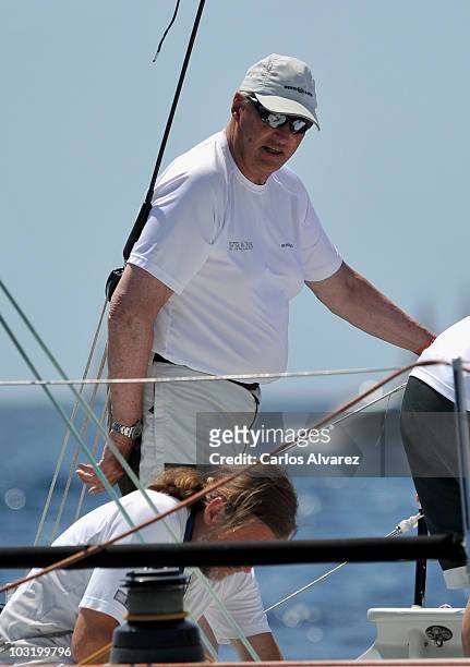 King Harald of Norway is seen on board of the "Fram" during the 29th Copa del Rey Mapfre Audi Sailing Cup on August 2, 2010 in Palma de Mallorca,...