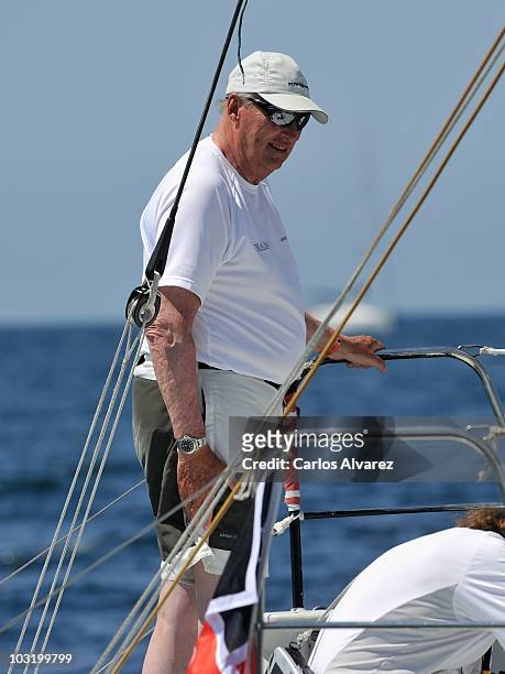 King Harald of Norway is seen on board of the "Fram" during the 29th Copa del Rey Mapfre Audi Sailing Cup on August 2, 2010 in Palma de Mallorca,...