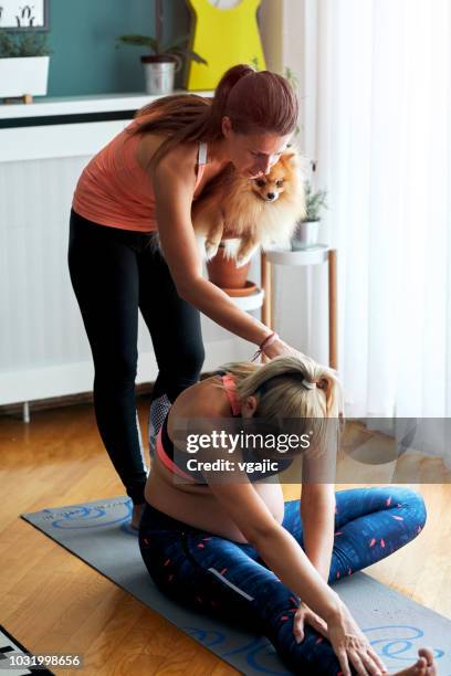 in-home persoonlijke trainer - 2 5 maanden stockfoto's en -beelden