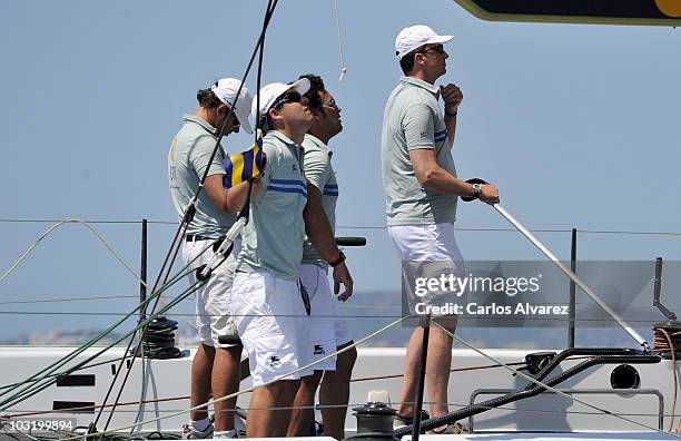 Prince Felipe of Spain is seen on board of the "CAM" during the 29th Copa del Rey Mapfre Audi Sailing Cup on August 2, 2010 in Palma de Mallorca,...