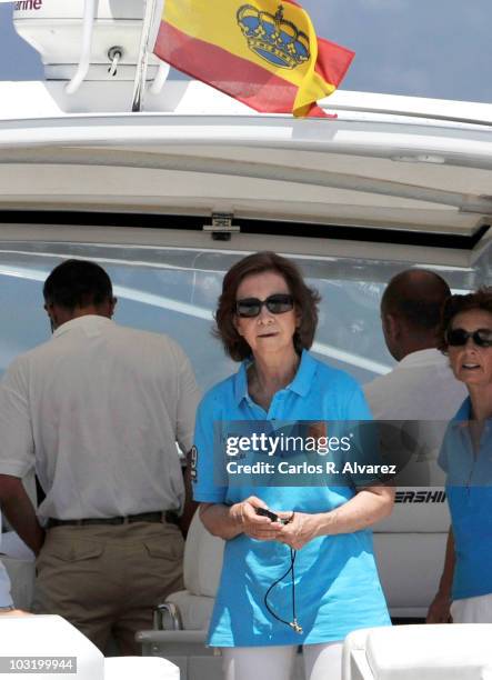 Queen Sofia of Spain on board the "Somni" during the 29th Copa del Rey Mapfre Audi Sailing Cup on August 2, 2010 in Palma de Mallorca, Spain.