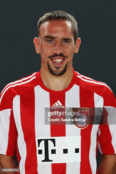 Franck Ribery poses during the FC Bayern Muenchen team presentation at Bayern's training ground Saebener Strasse on August 2, 2010 in Munich, Germany.