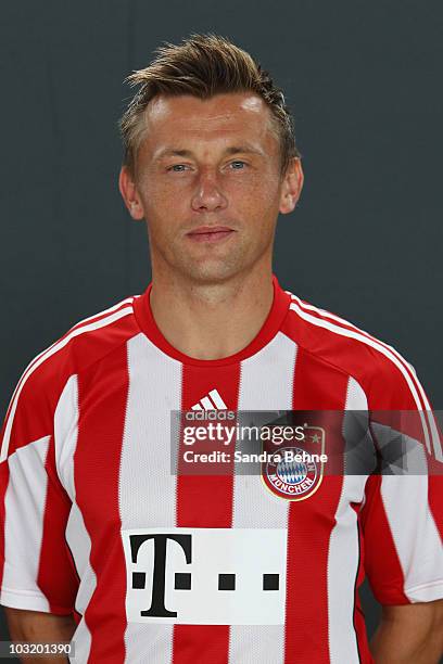 Ivica Olic poses during the FC Bayern Muenchen team presentation at Bayern's training ground Saebener Strasse on August 2, 2010 in Munich, Germany.