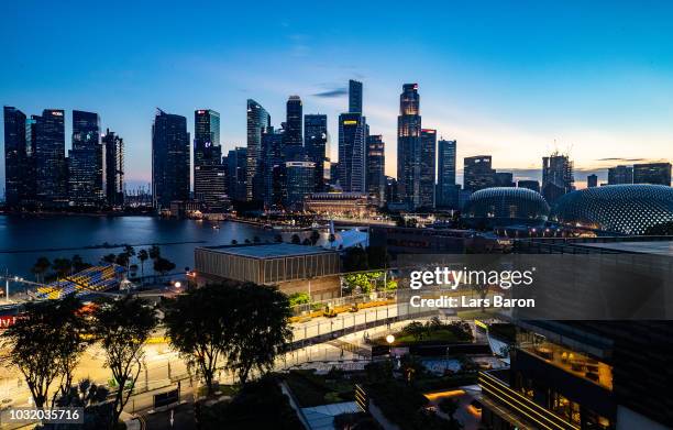 General view of the circuit during previews ahead of the Formula One Grand Prix of Singapore at Marina Bay Street Circuit on September 12, 2018 in...