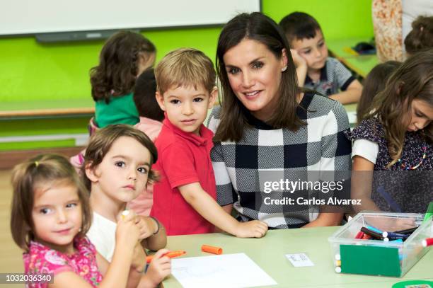 Queen Letizia of Spain attends the opening of 2018/2019 Scholarship course at Baudilio Arce school on September 12, 2018 in Oviedo, Spain.