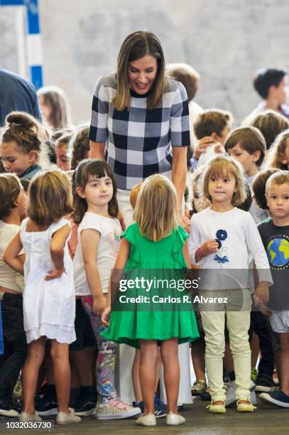 Queen Letizia of Spain attends the opening of 2018/2019 Scholarship course at Baudilio Arce school on September 12, 2018 in Oviedo, Spain.