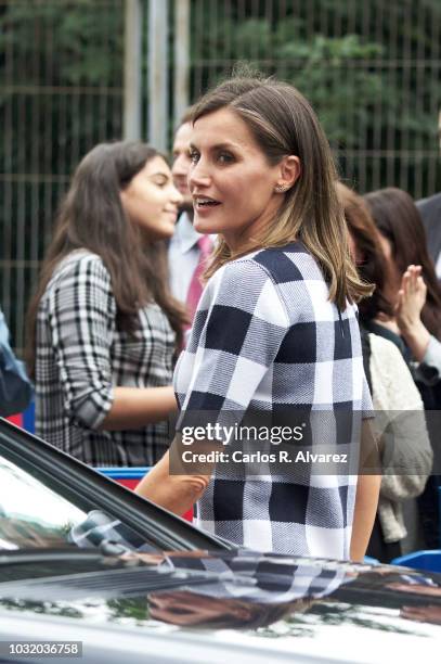 Queen Letizia of Spain attends the opening of 2018/2019 Scholarship course at Baudilio Arce school on September 12, 2018 in Oviedo, Spain.