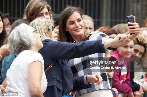 Queen Letizia of Spain attends the opening of 2018/2019 Scholarship course at Baudilio Arce school on September 12, 2018 in Oviedo, Spain.