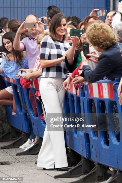 Queen Letizia of Spain attends the opening of 2018/2019 Scholarship course at Baudilio Arce school on September 12, 2018 in Oviedo, Spain.