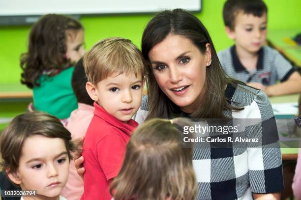 Queen Letizia of Spain attends the opening of 2018/2019 Scholarship course at Baudilio Arce school on September 12, 2018 in Oviedo, Spain.