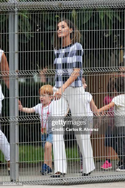 Queen Letizia of Spain attends the opening of 2018/2019 Scholarship course at Baudilio Arce school on September 12, 2018 in Oviedo, Spain.