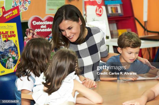 Queen Letizia of Spain attends the opening of 2018/2019 Scholarship course at Baudilio Arce school on September 12, 2018 in Oviedo, Spain.