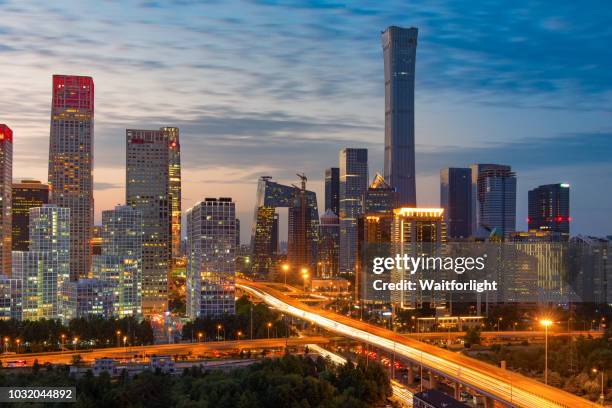 beijing downtown skyline at dusk - peking skyline stock pictures, royalty-free photos & images