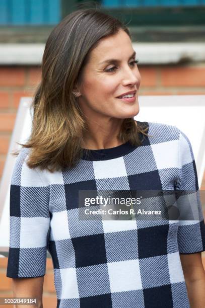 Queen Letizia of Spain attends the opening of 2018/2019 Scholarship course at Baudilio Arce school on September 12, 2018 in Oviedo, Spain.