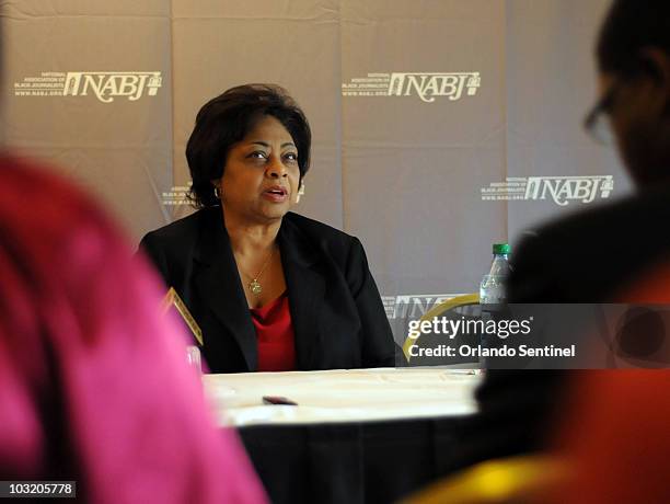 Former USDA newsmaker Shirley Sherrod speaks to NABJ members during the opening plenary session at the Manchester Hyatt, Thursday, July 29, 2010 at...