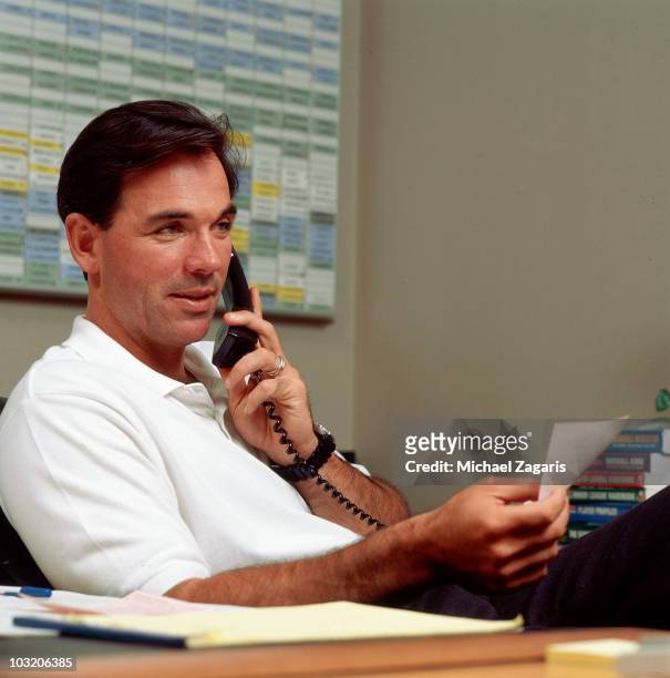 Closeup portrait of Oakland Athletics general manager Billy Beane during photo shoot at Network Associates Coliseum. Oakland, CA 1/1/2003--4/21/2003...