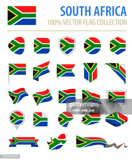 ilustrações, clipart, desenhos animados e ícones de áfrica do sul - bandeira ícone plana vector set - bandeira sul africana