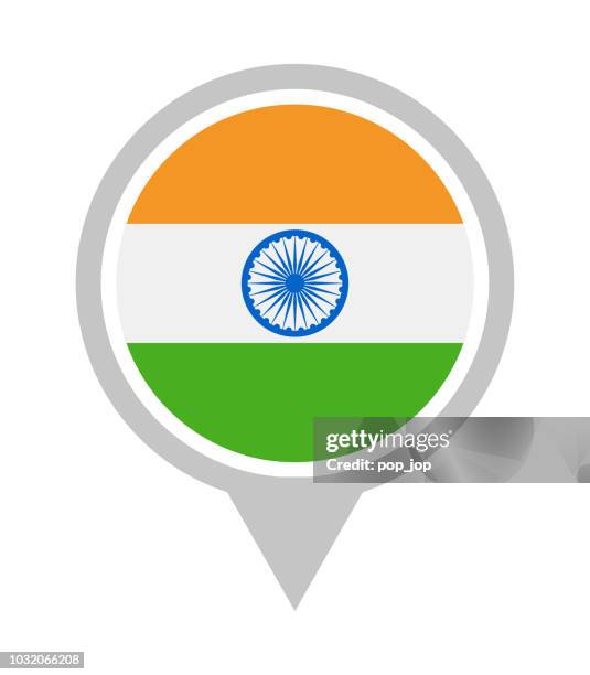 india - vector round flag pin flat icon - indian flag stock illustrations