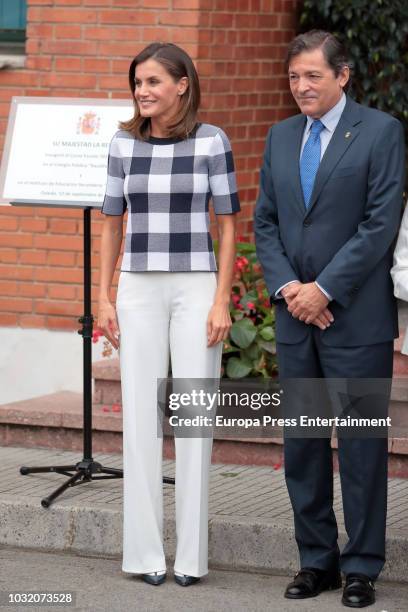 Queen Letizia of Spain and Javier Fernandez attend the opening of 2018-2019 school course at 'Baudilio Arce' school on September 12, 2018 in Oviedo,...