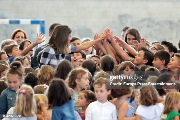 Queen Letizia of Spain attends the opening of 2018-2019 school course at 'Baudilio Arce' school on September 12, 2018 in Oviedo, Spain.