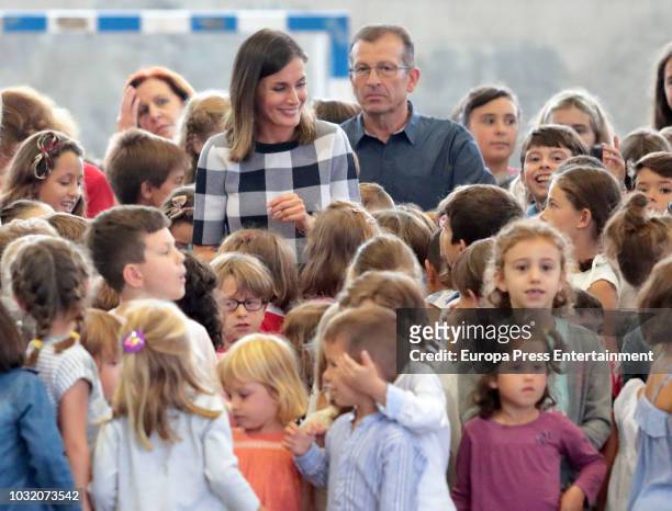 Queen Letizia of Spain attends the opening of 2018-2019 school course at 'Baudilio Arce' school on September 12, 2018 in Oviedo, Spain.