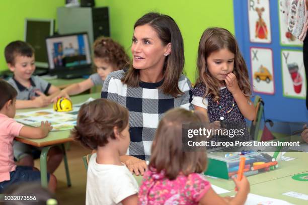 Queen Letizia of Spain attends the opening of 2018-2019 school course at 'Baudilio Arce' school on September 12, 2018 in Oviedo, Spain.