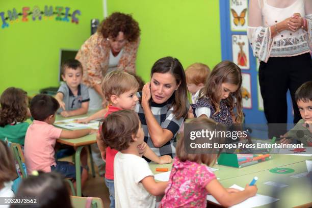 Queen Letizia of Spain attends the opening of 2018-2019 school course at 'Baudilio Arce' school on September 12, 2018 in Oviedo, Spain.