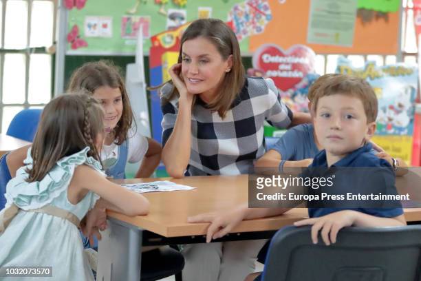 Queen Letizia of Spain attends the opening of 2018-2019 school course at 'Baudilio Arce' school on September 12, 2018 in Oviedo, Spain.