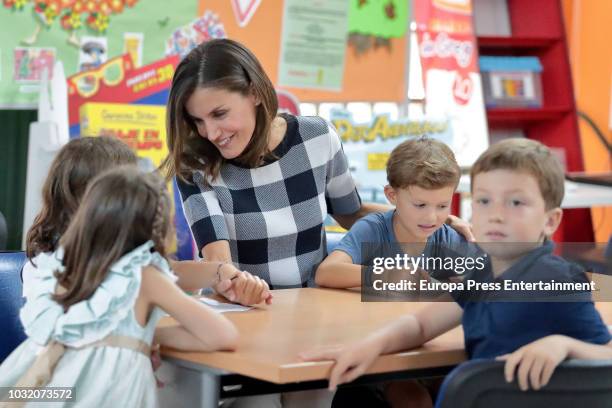 Queen Letizia of Spain attends the opening of 2018-2019 school course at 'Baudilio Arce' school on September 12, 2018 in Oviedo, Spain.