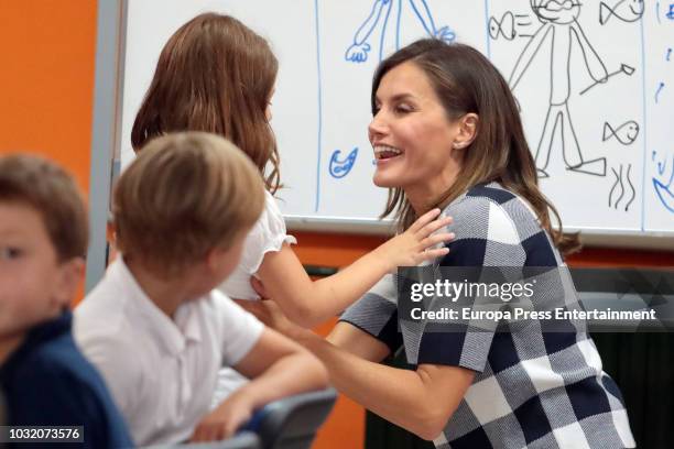 Queen Letizia of Spain attends the opening of 2018-2019 school course at 'Baudilio Arce' school on September 12, 2018 in Oviedo, Spain.