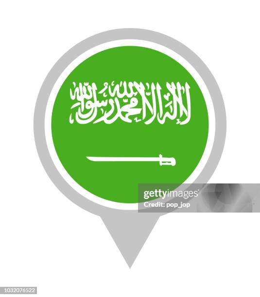 saudi arabia - vector round flag pin flat icon - riyadh stock illustrations
