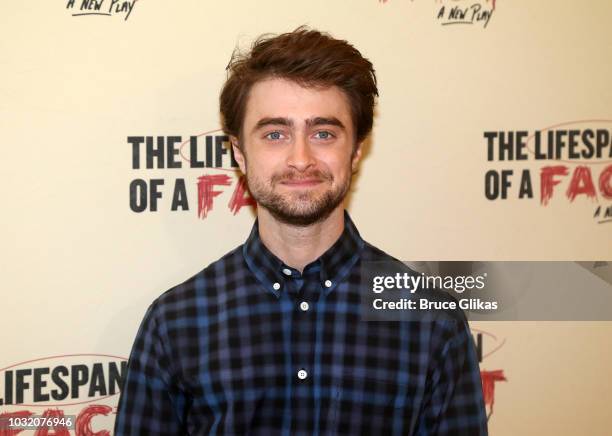 Daniel Radcliffe poses at the "The Lifespan Of A Fact" photocall and meet & greet at The New 42nd Street Studios on September 6, 2018 in New York...