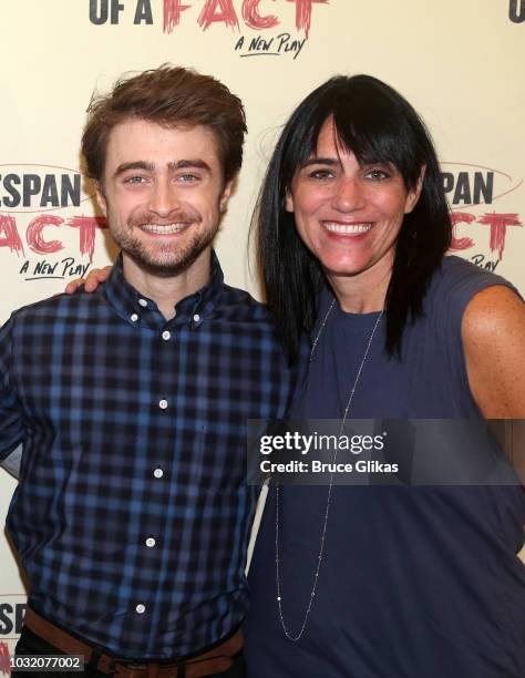 Daniel Radcliffe and Director Leigh Silverman pose at the "The Lifespan Of A Fact" photo call and meet & greet at The New 42nd Street Studios on...