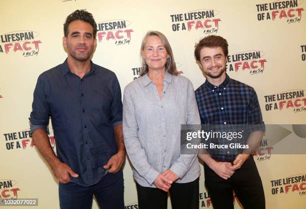 Bobby Cannavale, Cherry Jones and Daniel Radcliffe pose at the "The Lifespan Of A Fact" photocall and meet & greet at The New 42nd Street Studios on...