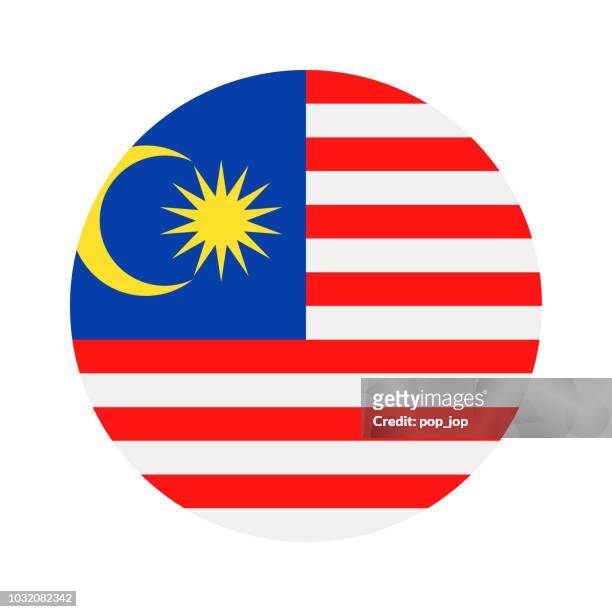 malaysia - runde flaggensymbol vektor flach - malaysische kultur stock-grafiken, -clipart, -cartoons und -symbole