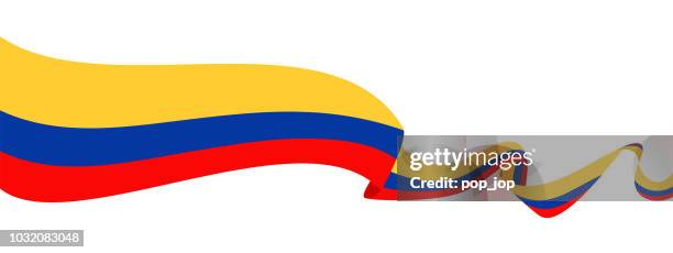 colombia - ribbon flag vector flat icon - colombia travel stock illustrations