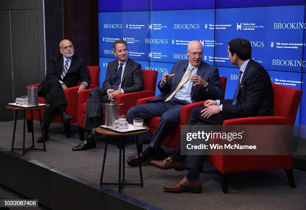 Former Federal Reserve Board Chairman Ben Bernanke, former Treasury Secretary Timothy Geithner and former Treasury Secretary Hank Paulson answer...