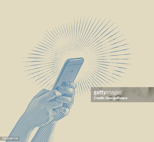 close up illustration of hands texting on smart phone - human hand stock illustrations