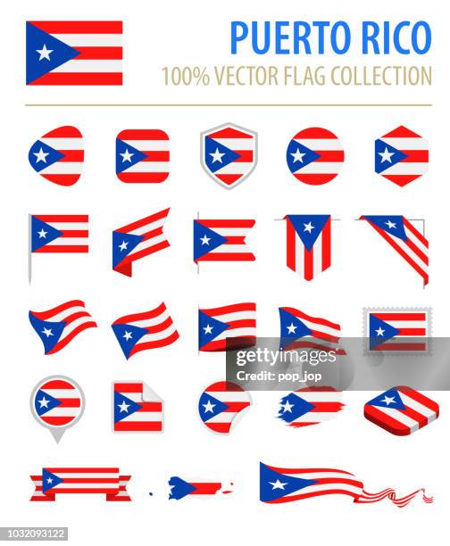 puerto rico - flag icon flat vector set - puerto rico stock illustrations